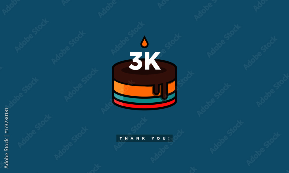 Birthday Cake for 3 Thousand Likes! (Vector Design Template For Social Networks Thanking a Large Number of Subscribers or Followers) 3000