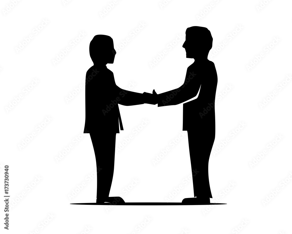 handshake between two businessmen silhouette, silhouette design, isolated on white background. 