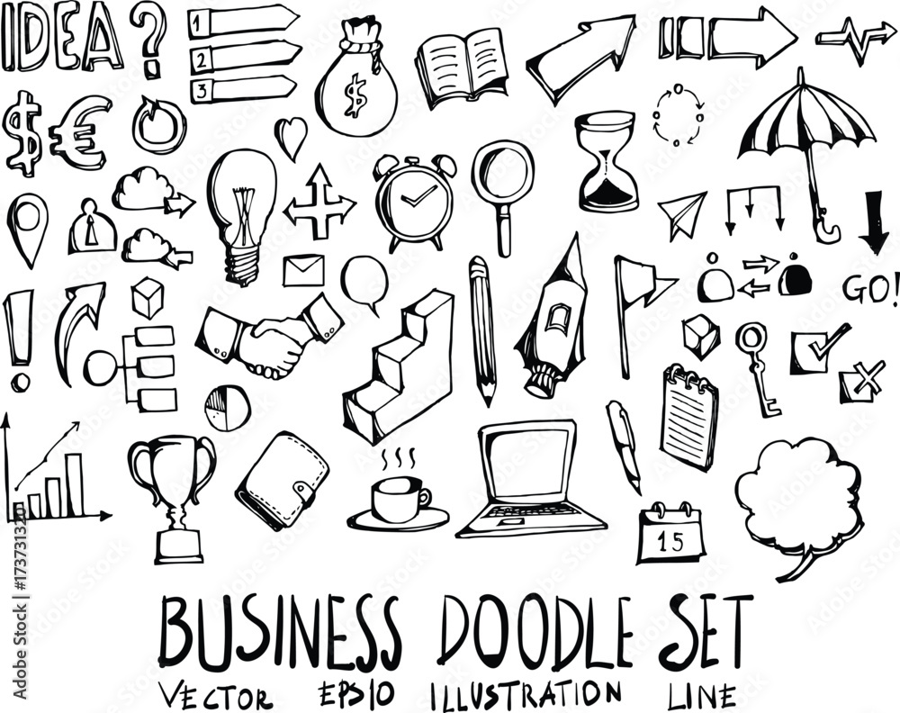 Set of business doodle illustration Hand drawn Sketch line vector eps10