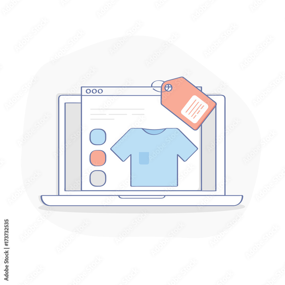 Fotografie Web product page screen and linear online store icon