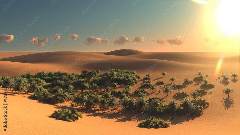 Фотография Great view on Sahara desert at sunset 3d rendering