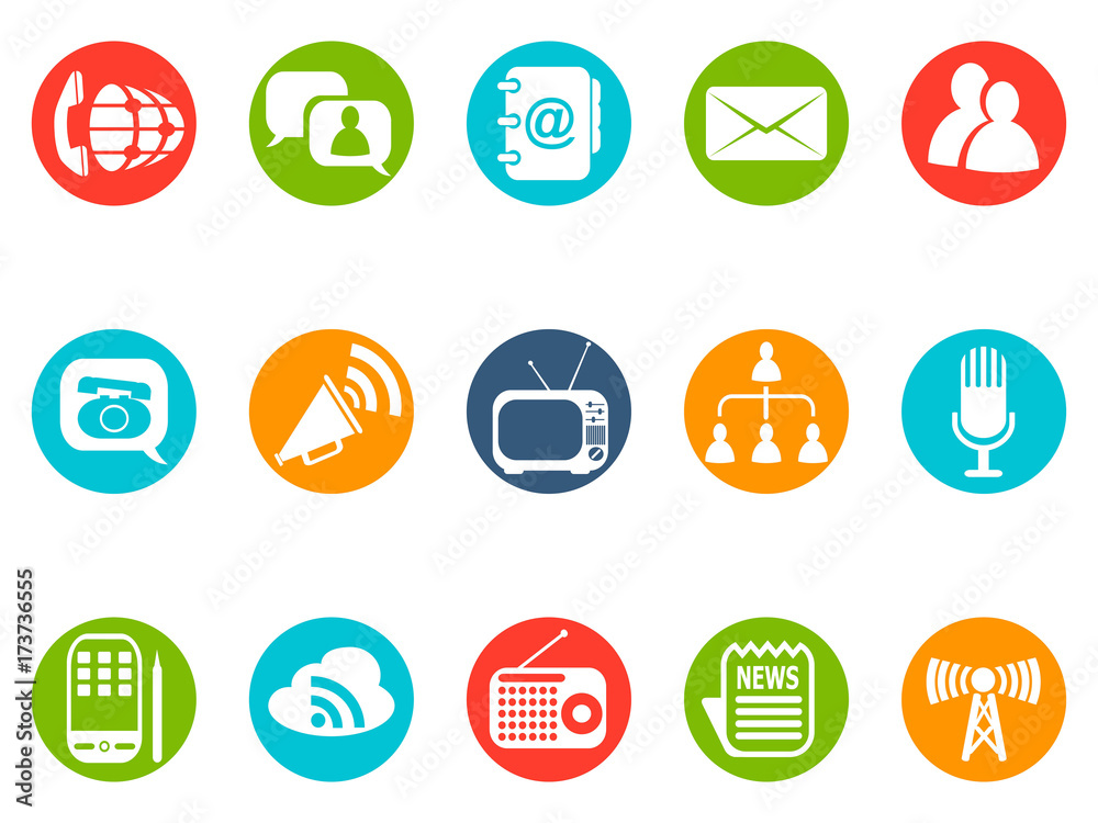 Communication round button icons set Communication round button icons set