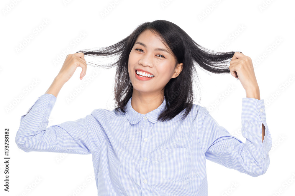 Portrait of a beautiful asian business woman smiling. Isolated on white background Portrait of a beautiful asian business woman smiling. Isolated on white background