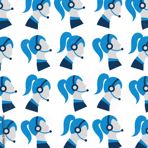 operator woman profile customer service wearing headphones seamless pattern image