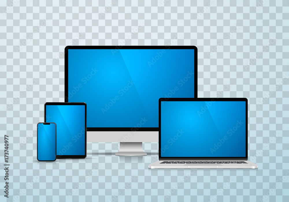 Collage laptop phone tablet computer on a transparent background. Vector illustration Collage laptop phone tablet computer on a transparent background. Vector illustration