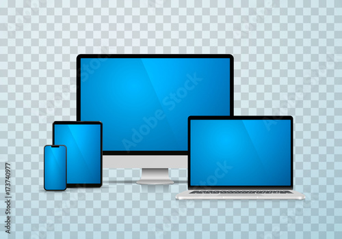 Collage laptop phone tablet computer on a transparent background. Vector illustration