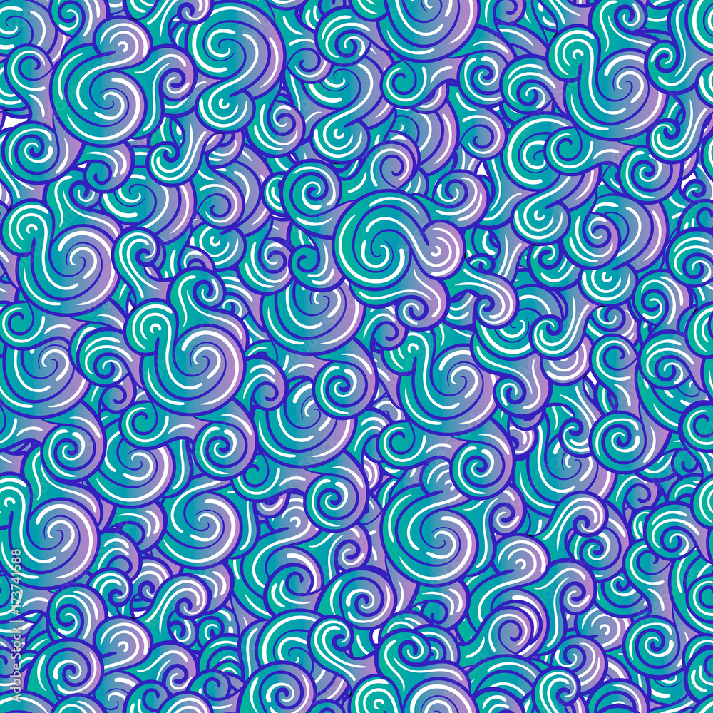 Fototapeta premium Vector waves decorative doodles seamless pattern colorful