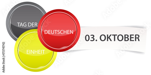 Tag der deutschen Einheit - Herz Button und Banner mit Termin. Banner mit Deutschland-Herz und Konfetti - Tag der deutschen Einheit