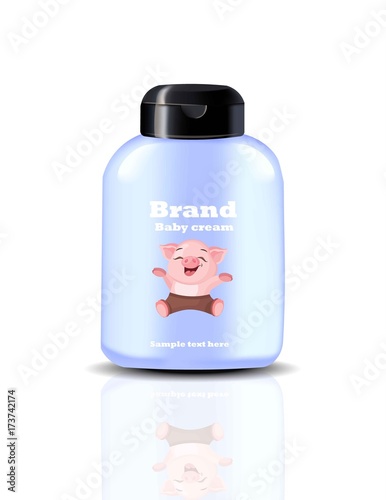 Baby cream spray Vector realistic cosmetics. Product package labels design