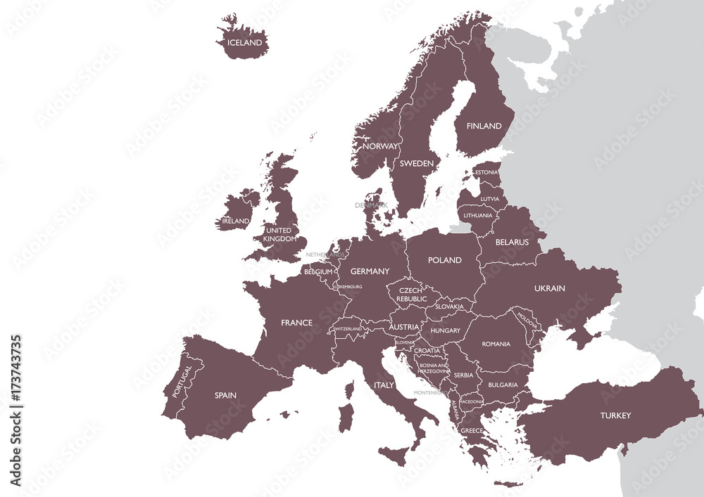 Fototapeta premium Europe detailed map with name