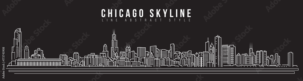 Naklejka premium Cityscape Building Line art Projekt ilustracji wektorowych - Chicago skyline