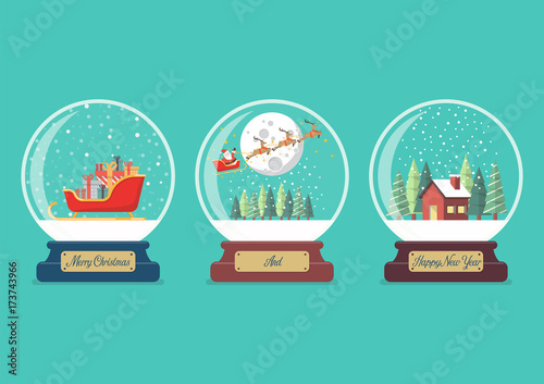 Set of Merry christmas glass ball collection
