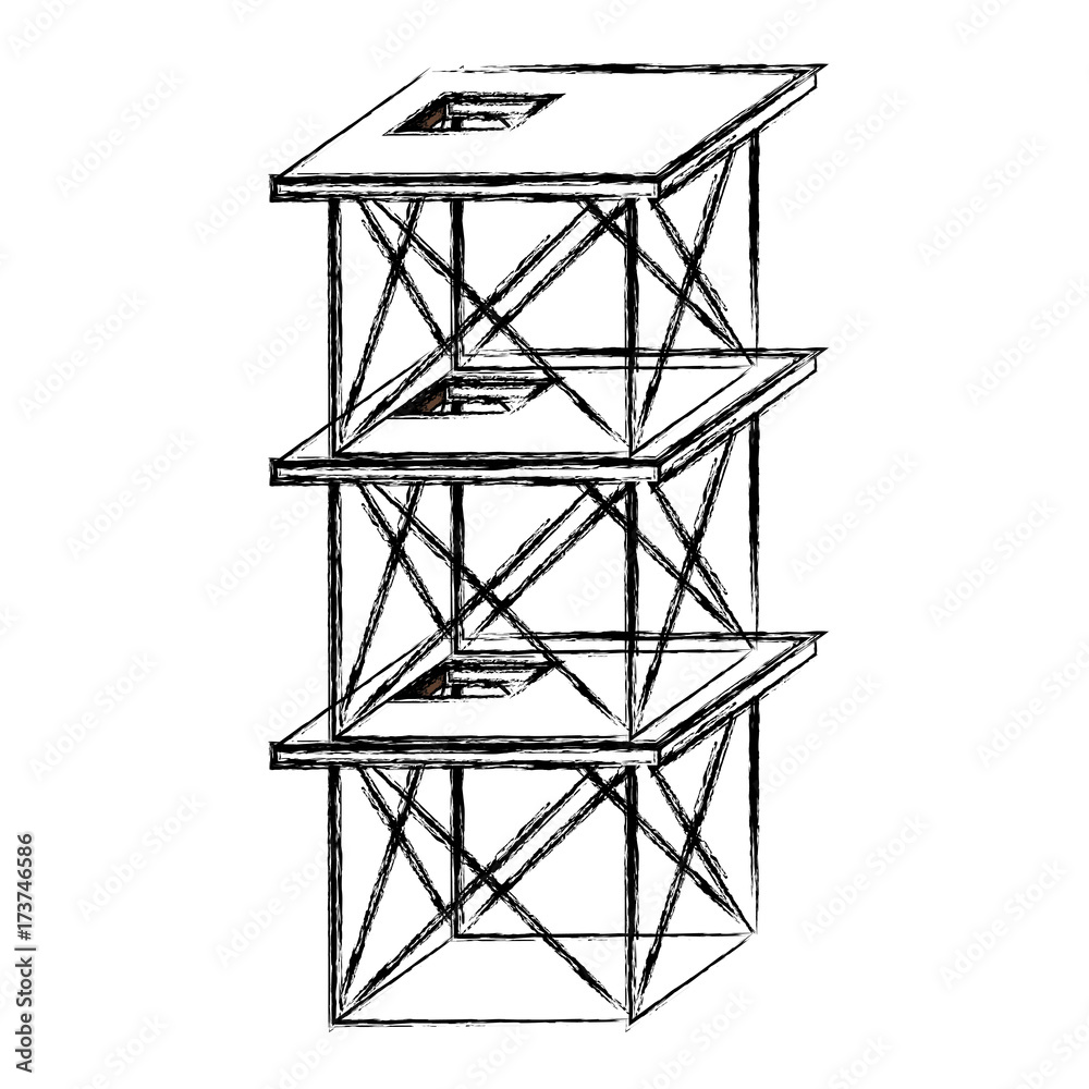 scaffold three floors monochrome blurred silhouette