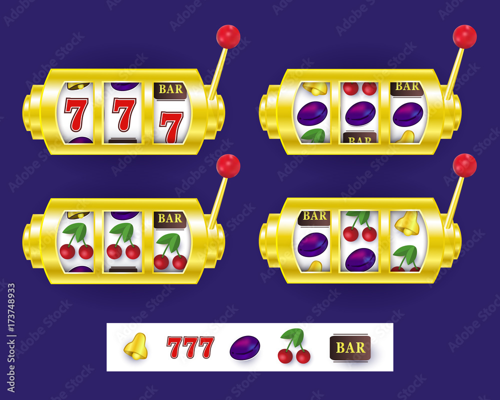 Slot machine display showing various jackpot winning combinations