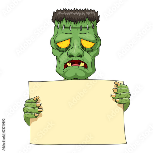 Frankenstein holding blank banner. Vector illustration