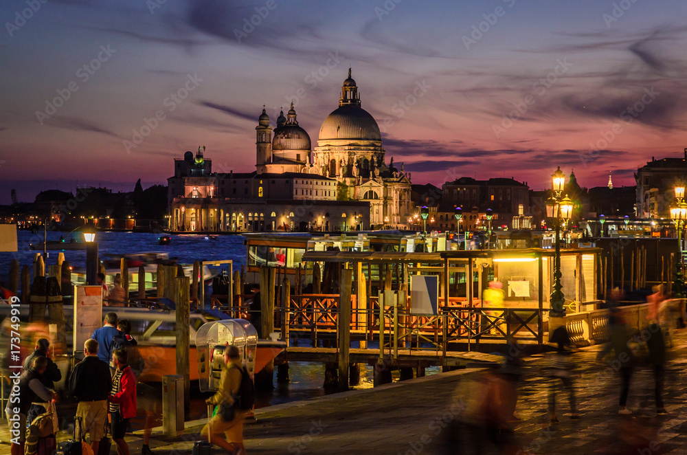 Night view on Santa Maria della Salute basilica in Venice, Italy