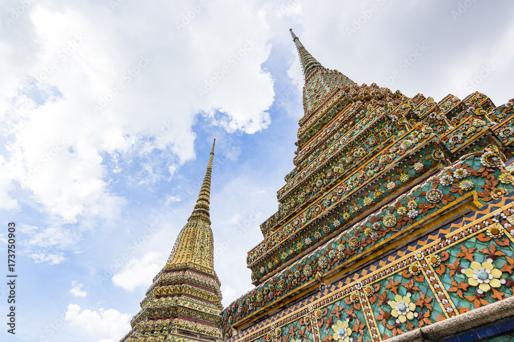Beautiful detail of pagoda  at Wat Pho temple.