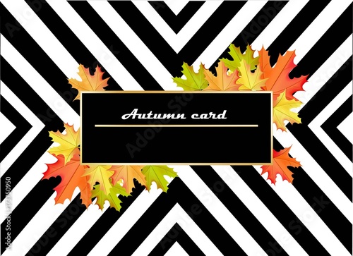 Autumn leaves card striped background. retro look Vector