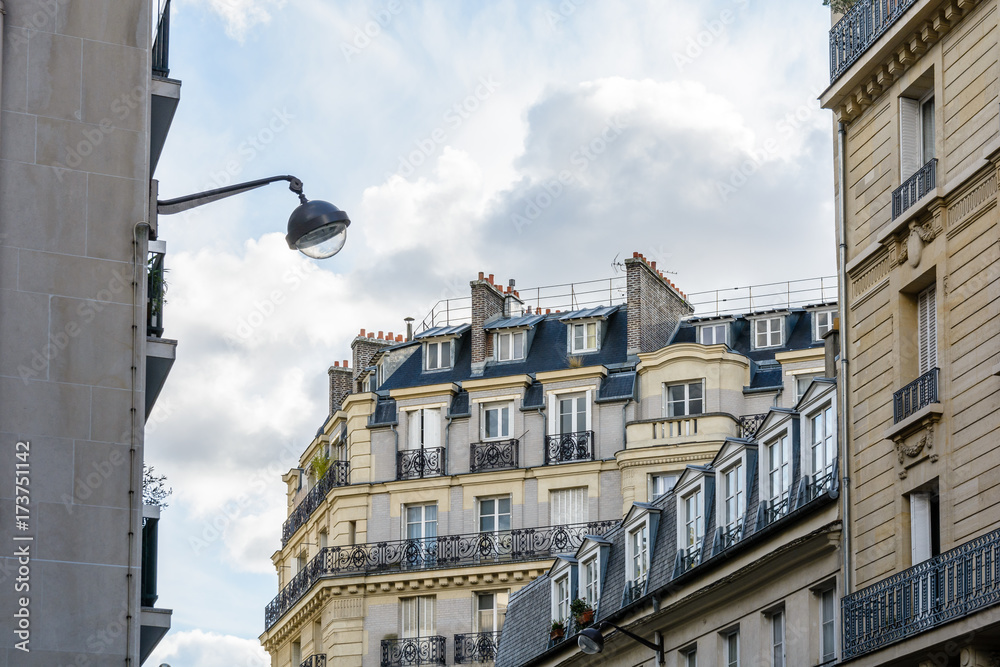 Haussmannian style residential buildings in Paris, France.