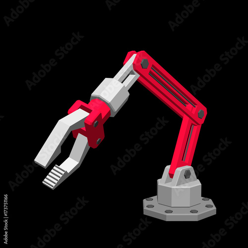 Robotic arm. Isolated on black background. 3d Vector illustration.
