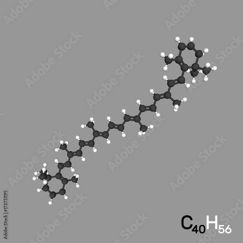 Fototapeta Naklejka Na Ścianę i Meble -  Carotene model molecule. Isolated on grey background. 3d Vector illustration.