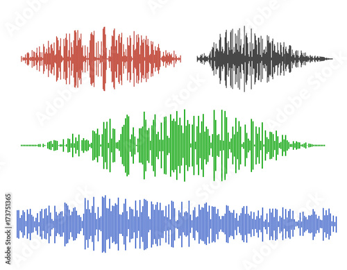 Various sound waves. Isolated on white background. Vector illustration.