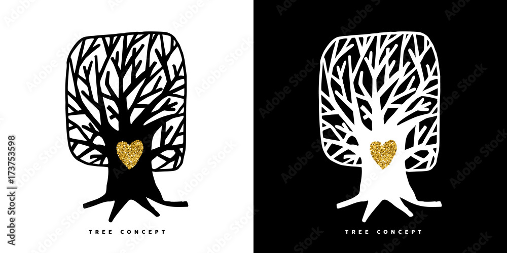 Gold glitter tree concept symbol for nature care