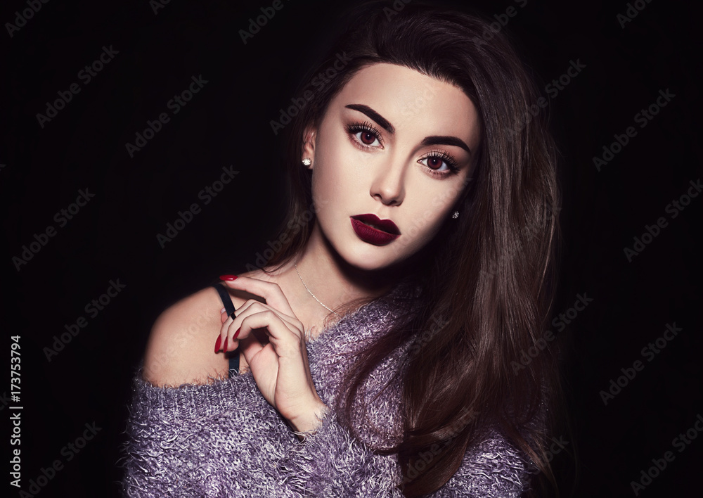 Fototapeta premium Isolated close-up portrait of an elegant and beautiful girl with perfect skin and make-up