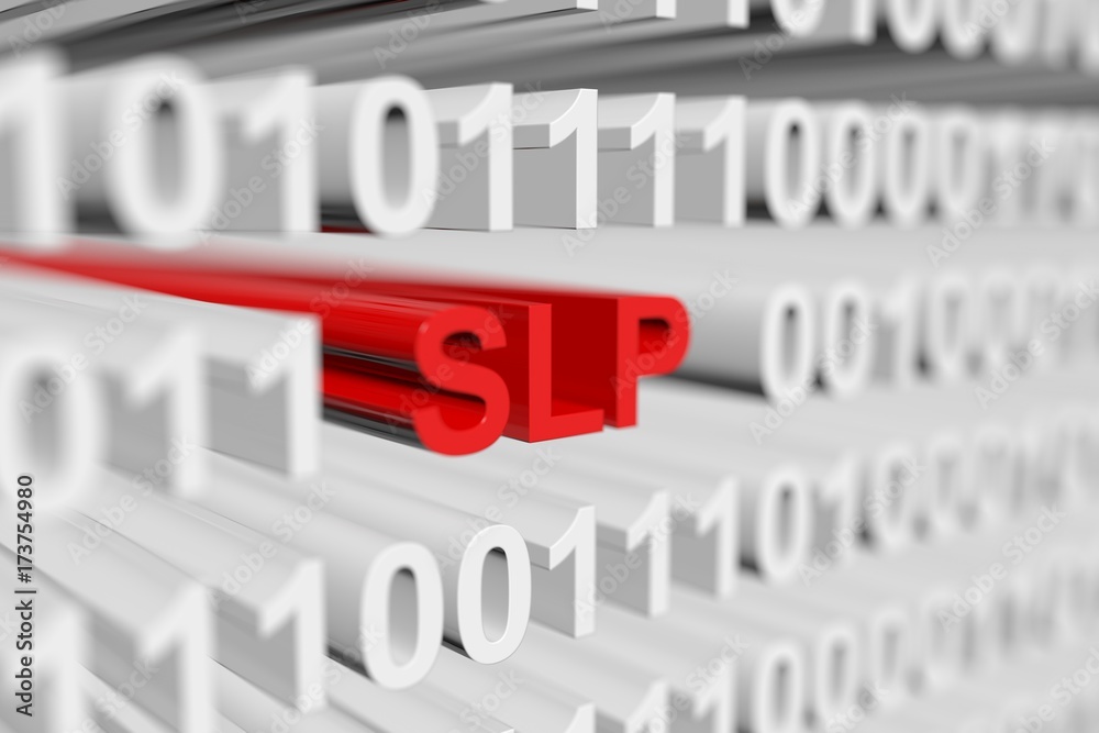 SLP as a binary code with blurred background 3D illustration