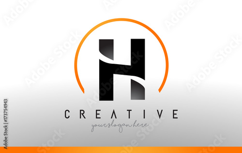 H Letter Logo Design with Black Orange Color. Cool Modern Icon Template.