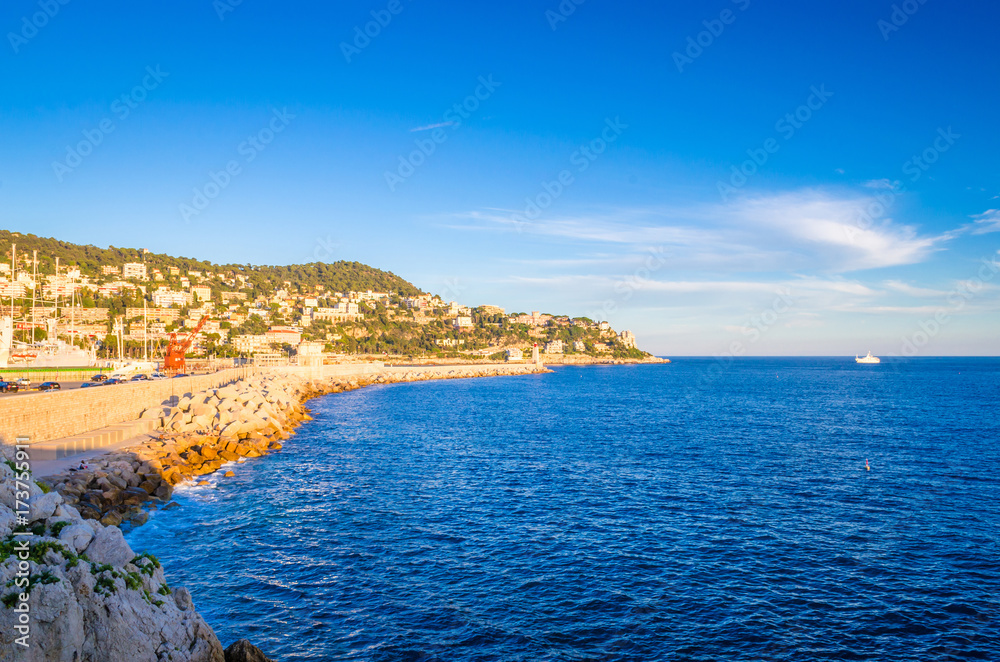Coastline in Nice, Cote d'Azur, French Riviera, France