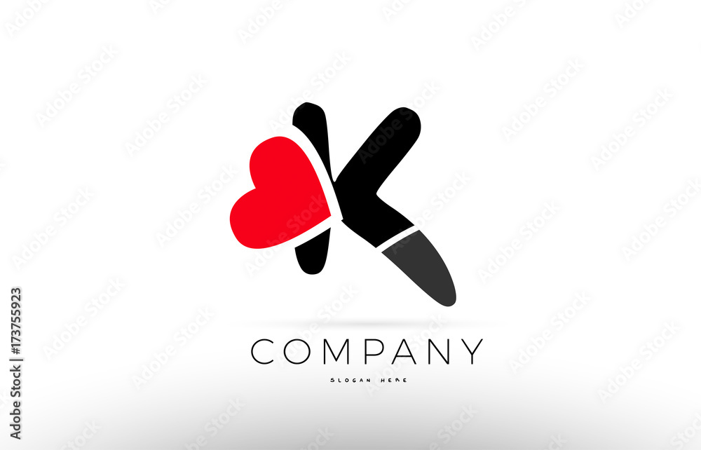 K alphabet letter logo icon with love heart symbol company design Stock  Vector | Adobe Stock