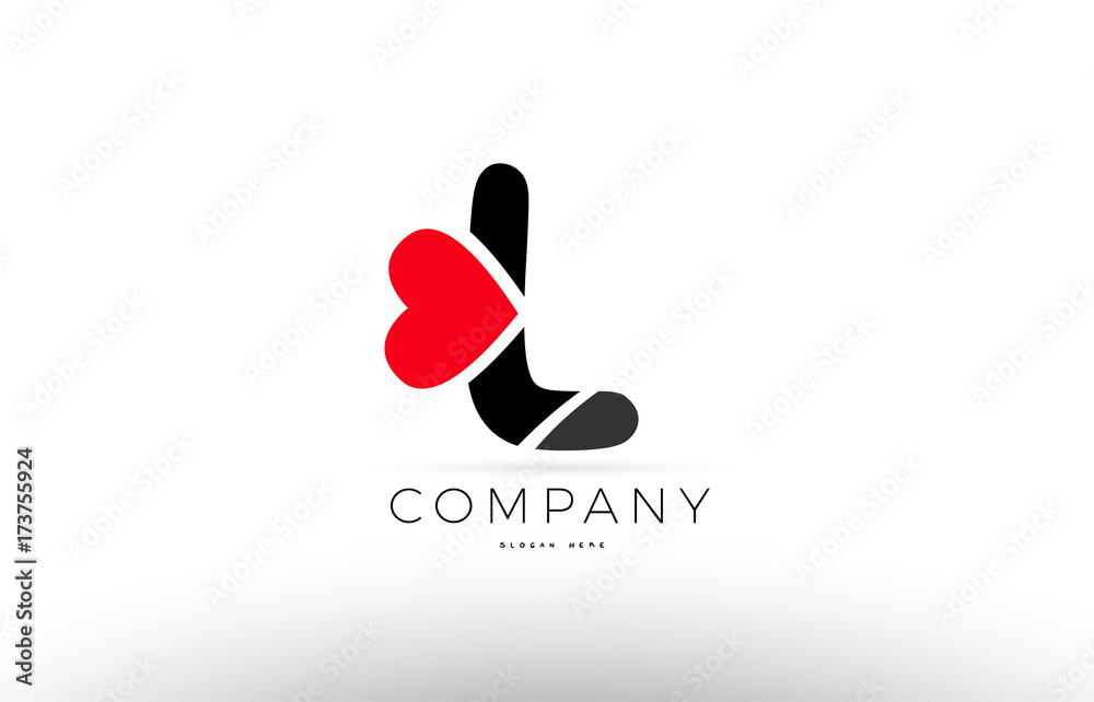 L alphabet letter logo icon with love heart symbol company design Stock
