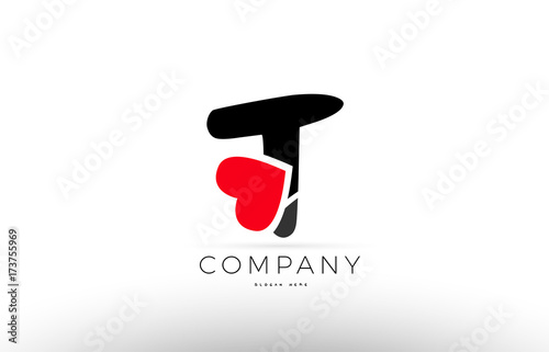 T alphabet letter logo icon with love heart symbol company design