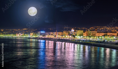Night view of Nice, Cote d'Azur, French Riviera, France