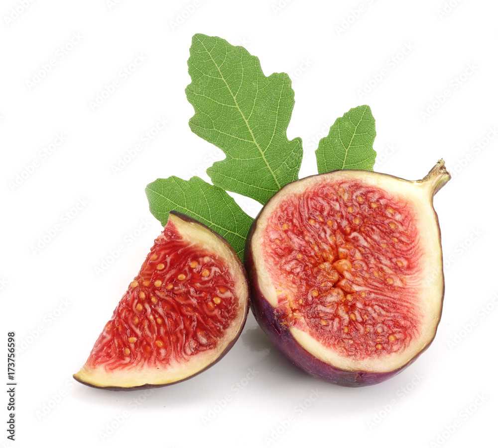 fig fruits with leaves isolated on white background fig fruits with leaves isolated on white background