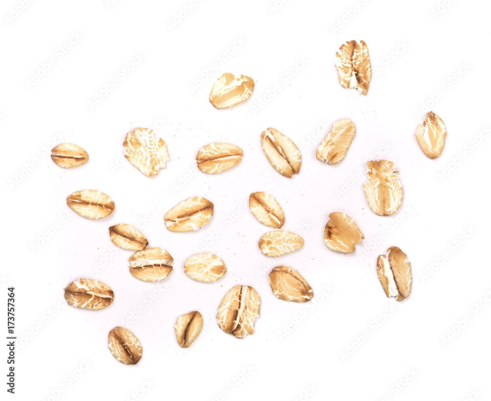 Obraz premium oat flakes isolated on white background. Top view