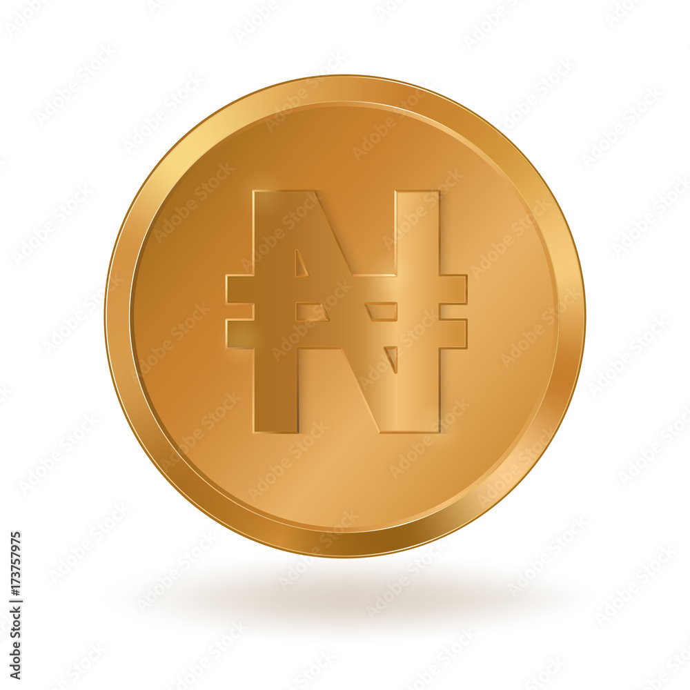 Realistic golden coin with Naira sign. Symbol of Nigerian monetary unit. Stock vector illustration Realistic golden coin with Naira sign. Symbol of Nigerian monetary unit. Stock vector illustration