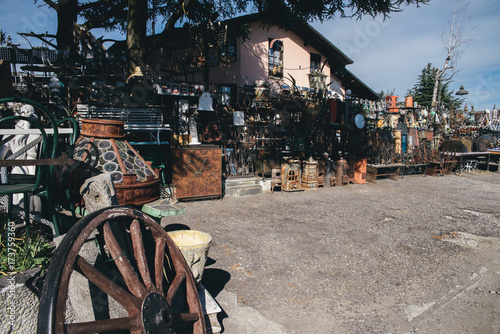 Old goods for sale in a roadside flea market / carboot sale / garage sale in Italy photo