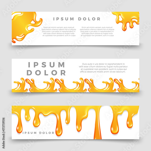 Honey drops and splashes horizontal banners templates