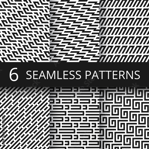 Funky line geometric vector seamless patterns. Striped repeat vector textures with optical illusion effect