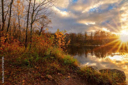 Autumn Colors landscape with Sunbeams 