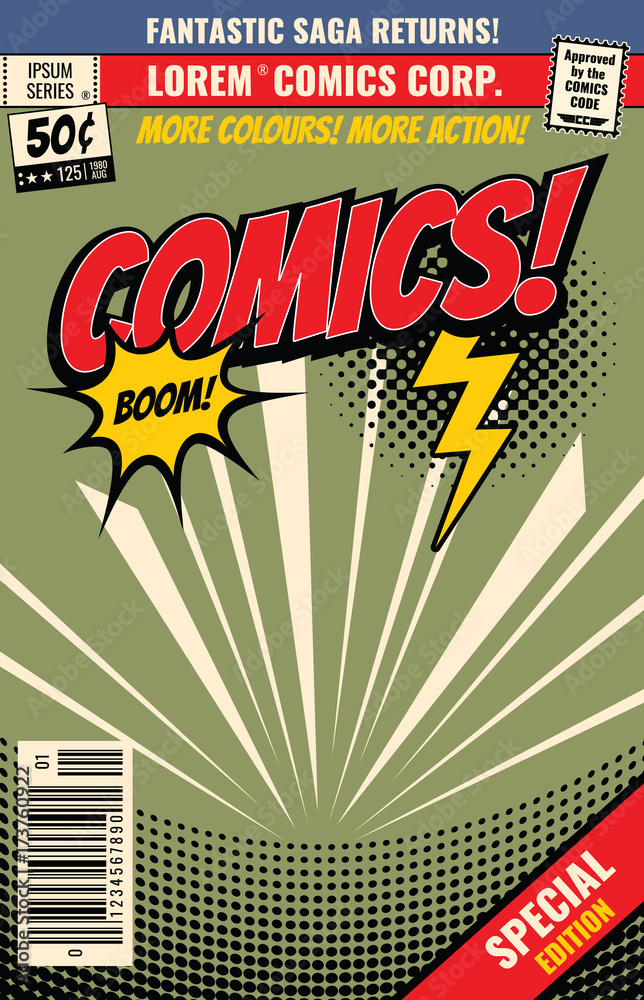 Fototapeta premium Vector comic book background with cartoon burst bubble