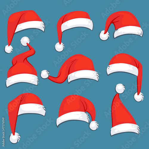 Christmas santa claus red cartoon hats isolated vector set