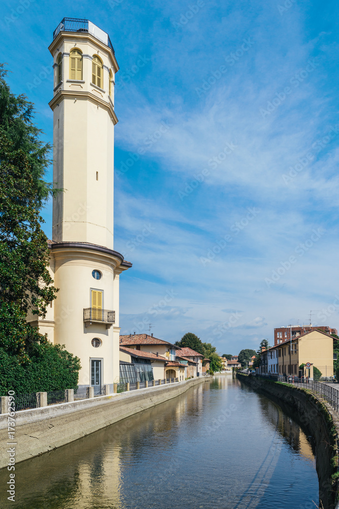 Naviglio Martesana in Lombardy, Italy is a canal from Milan to the River Adda with a cycling lane