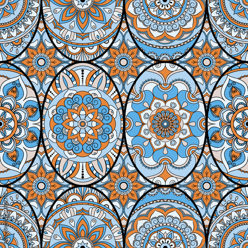 Seamless pattern tile with mandalas. Vintage decorative elements. Hand drawn background. Islam, Arabic, Indian, ottoman motifs. Perfect for printing on fabric or paper. © alena1301