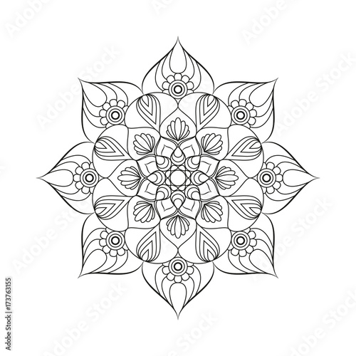 Flower Mandala. Vintage decorative elements. Oriental pattern, vector illustration. Islam, Arabic, Indian, moroccan,spain, turkish, pakistan, chinese, mystic, ottoman motifs. Coloring book page