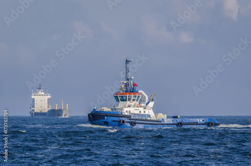 TUG AND SHIP - Sea traffic on the waterway