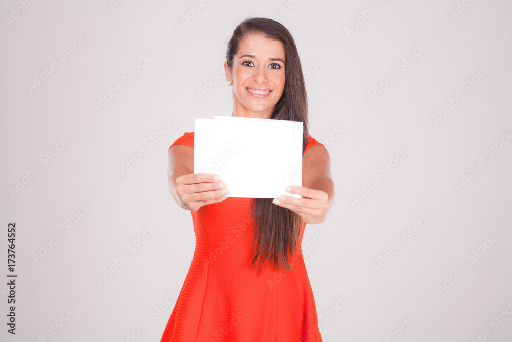 Positive young woman, smiles at notebook III Positive young woman, smiles at notebook III