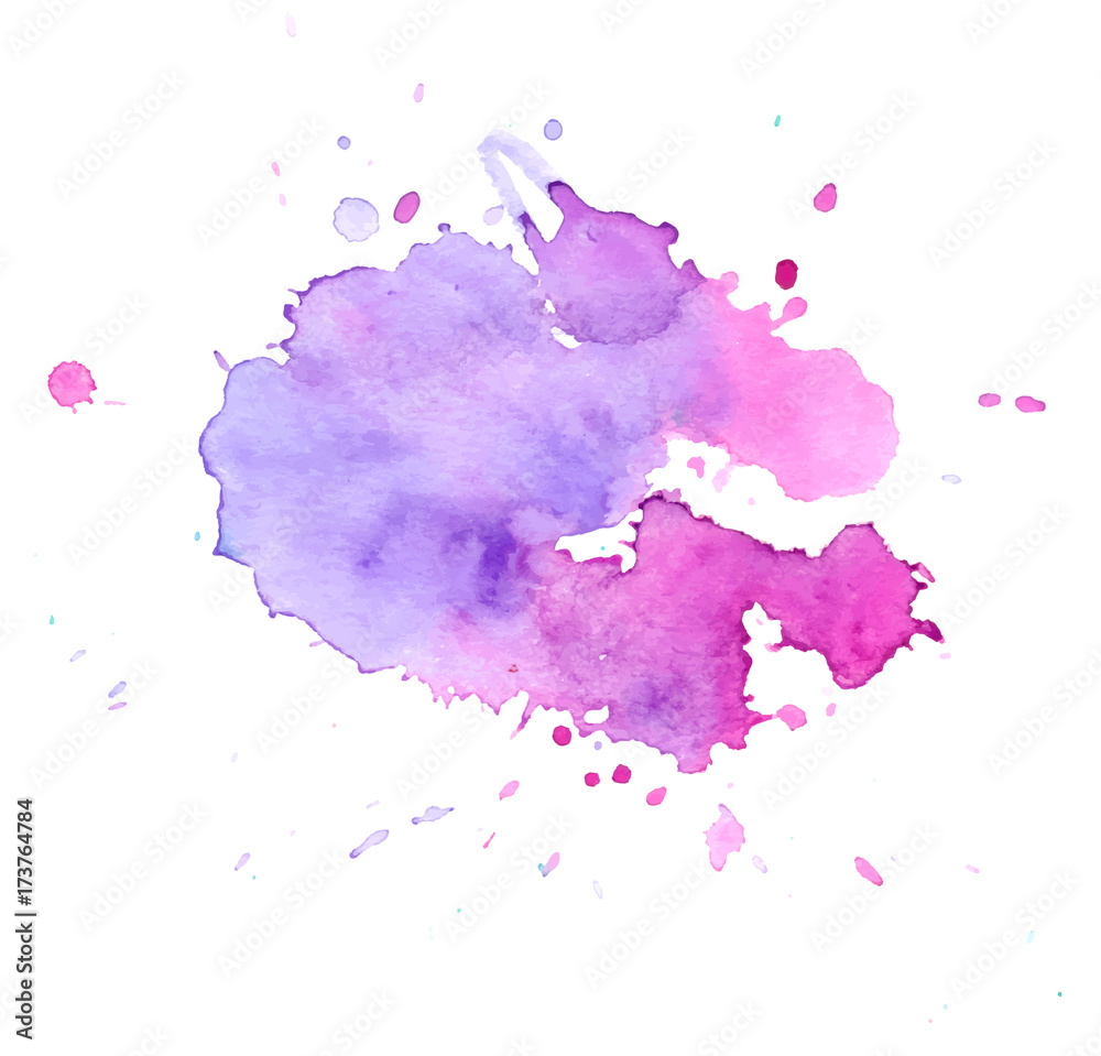 Colorful abstract watercolor texture stain with splashes and spatters. Modern creative watercolor background for trendy design.